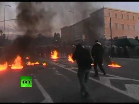 Video: Athens on fire as mass protest turns violent