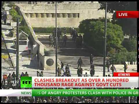 Athens Clashes LIVE: RT at Greece massive protest showdown